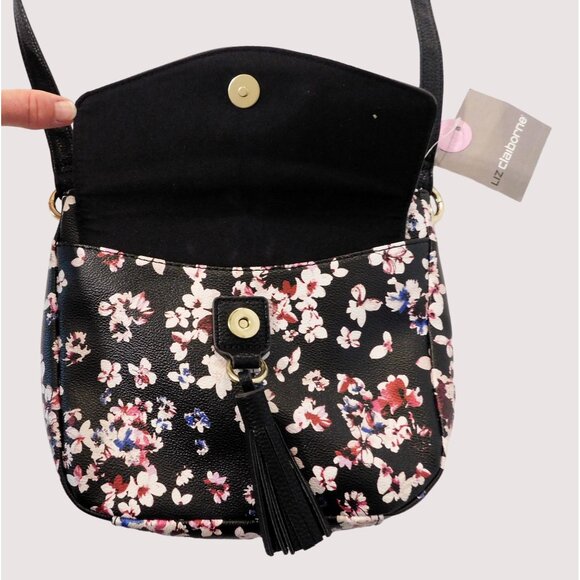 Liz Claiborne Clementine Classical Floral Crossbody Womens Black Pink White Blue - Picture 3 of 14